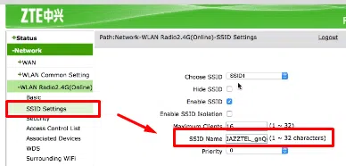 SSID name ZTE