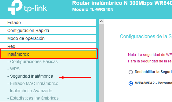 Configuración inalámbrico Tp-link
