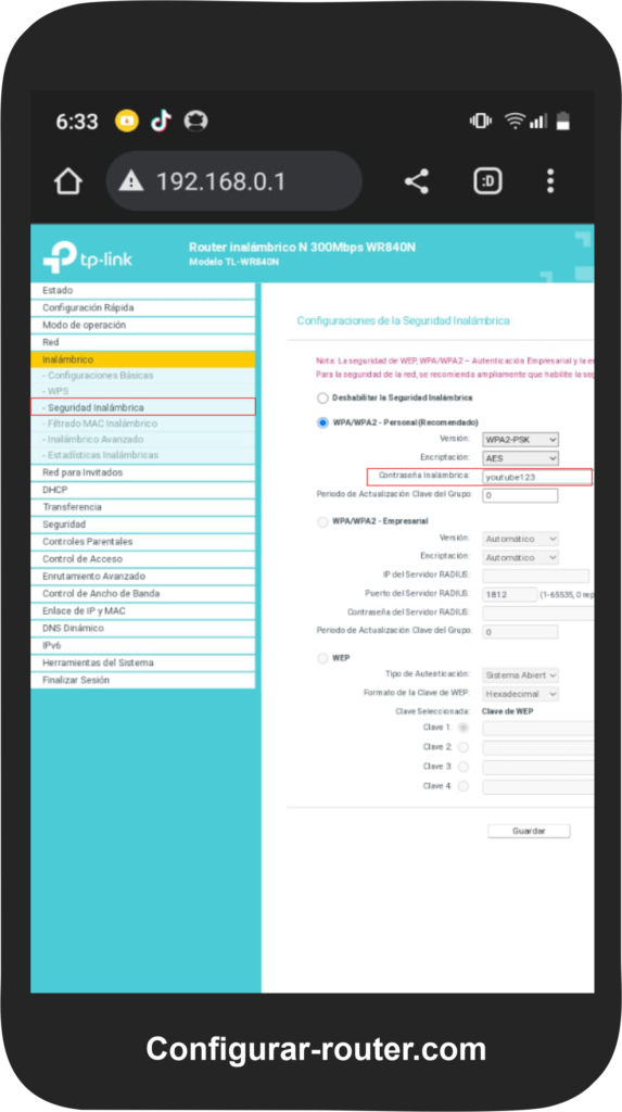 Configurar nombre de red y clave tp-link